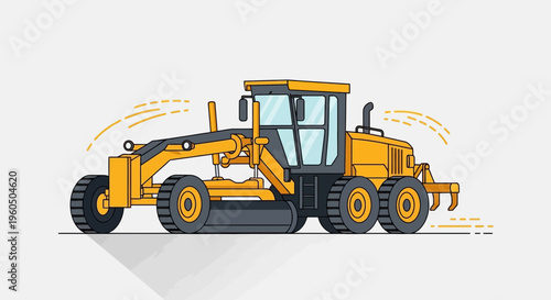 Yellow Grader Machine Vector Illustration For Road Construction Projects