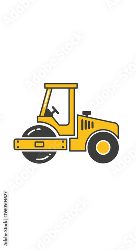 Yellow Steamroller Illustration Construction Vehicle Graphic Design Element