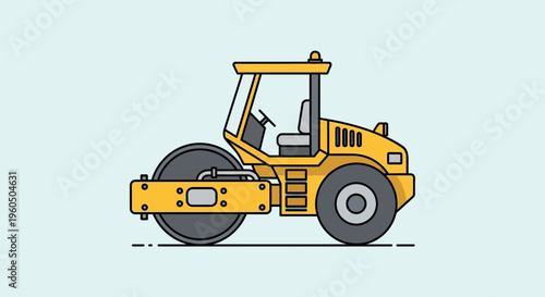 Yellow Steamroller Illustration For Construction And Road Work