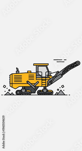 Yellow Pavement Milling Machine Working On Ground With Debris