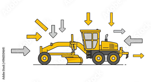 Yellow Grader Machine With Directional Arrows Symbolizing Progress And Motion