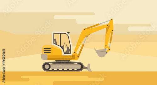 Yellow Excavator Machine Working on a Construction Site Environment