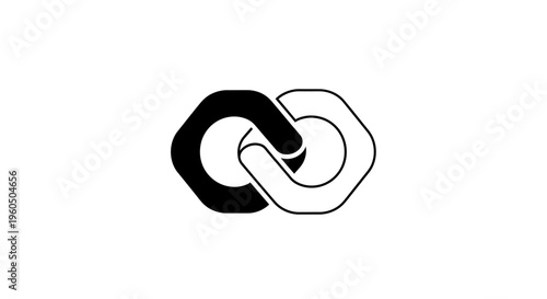 Interlocking Hexagons Logo: Black and White Abstract Symbol of Connection and Unity