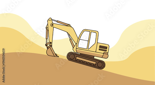 Yellow Excavator Machine Working In A Sandy Landscape