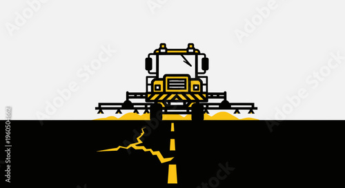 Yellow Repair Vehicle Mending Cracked Asphalt Road Surface Construction Equipment