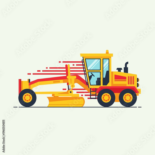 Yellow Grader Vehicle For Road Construction Work In Motion
