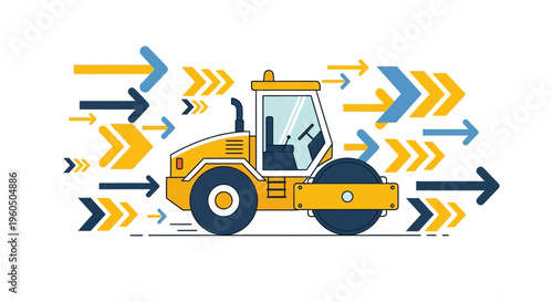 Yellow Steamroller Moving Forward With Dynamic Arrow Motifs