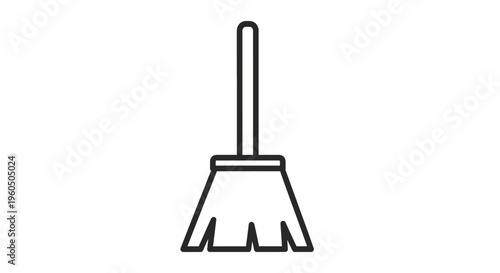 Simple line icon of a broom, cleaning tool, isolated on white background.