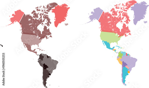 Tableau sur toile Americas Map Vector Set - North and South America Political Illustration
