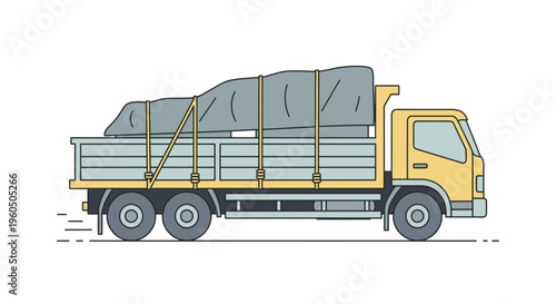Yellow Flatbed Truck Transporting Cargo Load