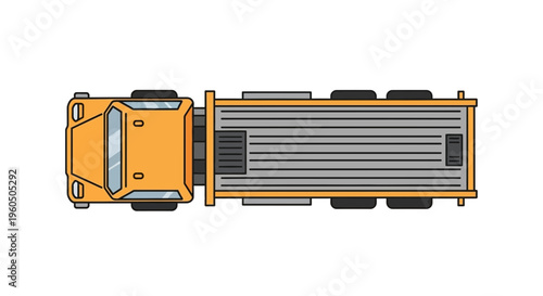 Yellow Flatbed Truck Top View Illustration Minimalist Design Transportation