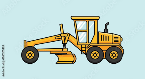Yellow Grader Construction Vehicle Illustration On Blue Background