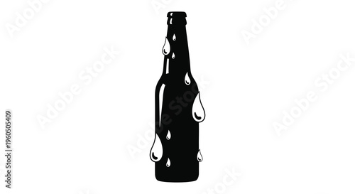 A dark glass bottle with condensation droplets illustrated in a striking black silhouette high quality professional detailed modern