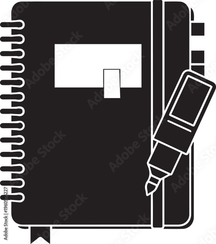 Notebook and marker pen vector illustration silhouette for school office supplies objects