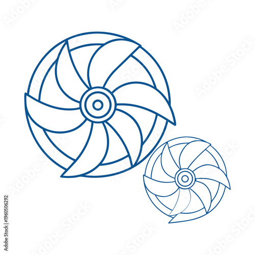 Two blue electric fan rotating blades vector illustration
