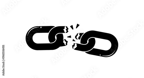 Broken Metal Chain Links Silhouette Concept, Freedom and Liberation Symbol, Breaking Chains of Addiction or Slavery, Strength and Power to Escape Constraint, Independence and Revolution Illustration