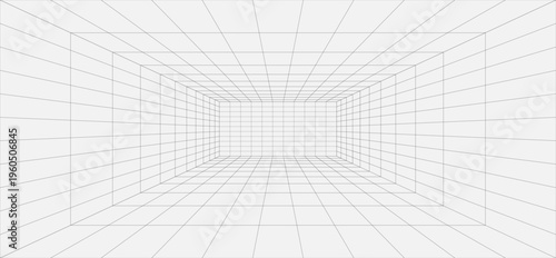 Perspective grid background 3d Vector illustration. Interior design Model projection background template. Line one point perspective. eps10