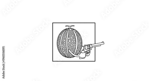Surreal Melon with Gun, Abstract Fruit Art, Creative Food Concept