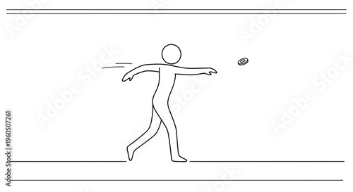 Stick figure throwing a frisbee, motion blur, outdoor activity, summer fun