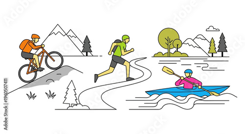 Outdoor Activities Collage: Biking, Running, Kayaking - Healthy Lifestyle