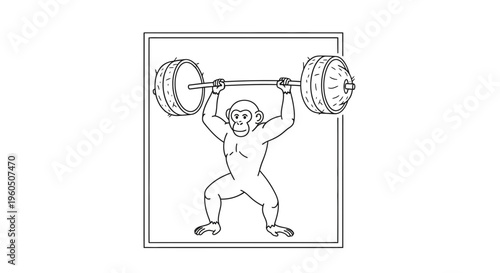 Strong Monkey Lifting Weights, Cartoon Style