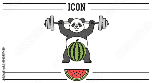Strong Panda Lifting Weights with Watermelon Belly - Fitness Icon
