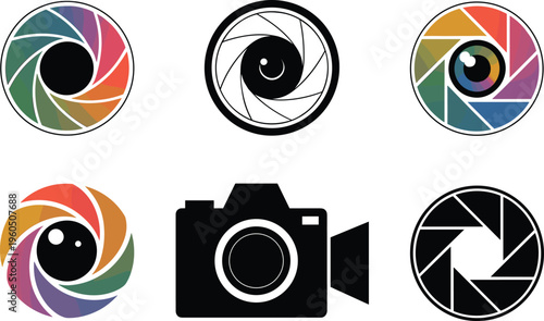 Camera Aperture Icon Set Colorful Photography Lens Symbols. Modern Camera Lens Icons Collection Photography Vector Pack.