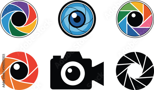 Camera Aperture Icon Set Colorful Photography Lens Symbols. Modern Camera Lens Icons Collection Photography Vector Pack.