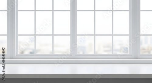 Modern White Window Frame, Bright Interior View, Clean Architectural Element, Daylight Scene