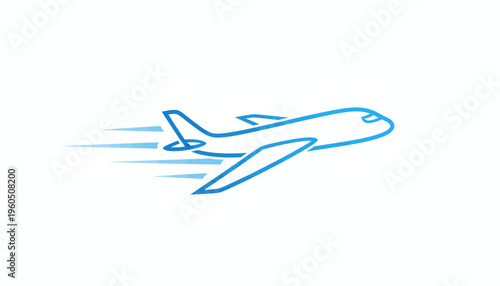 Speeding Airplane Icon, Fast Travel, Aviation, Blue Line Art, Isolated White Background