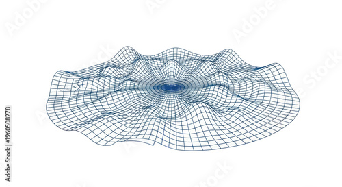 Abstract 3D Wireframe Landscape with Ripples and Waves