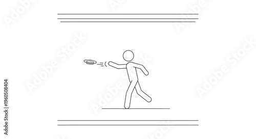 Stick Figure Running and Throwing a Frisbee in a Minimalist Setting