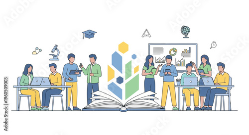 Diverse Students Learning Together with Technology and Books