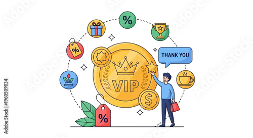 VIP Membership Rewards and Benefits Circle with Person and Thank You