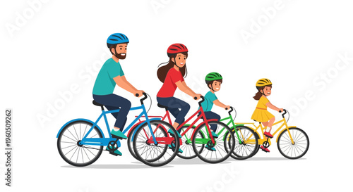 Happy Family Cycling Together: Parents and Kids Enjoying Outdoor Activity
