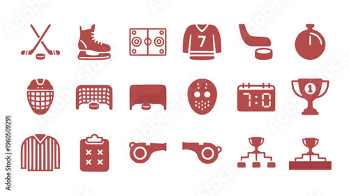 Icons of sports venues, equipment, and related elements.