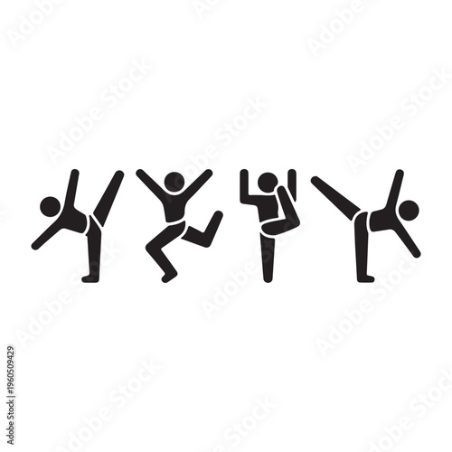 Minimal Stick Figure Exercise Set – Dynamic Leg Movements and Active Poses