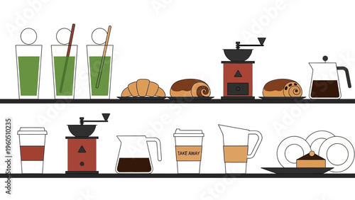 Cafe and Bakery Flat Design Icons - Coffee, Croissants, and Smoothies