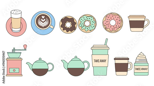 A delightful collection of assorted coffee and pastry icons for your design needs