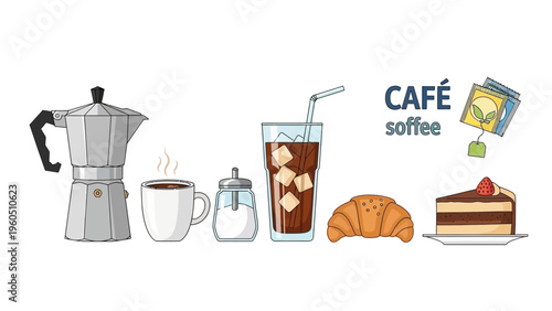 A delightful collection of coffee, tea, pastries, and desserts for a cafe setting