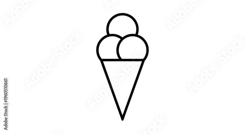 Simple Line Art Ice Cream Cone with Three Scoops
