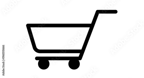 Simple Shopping Cart Icon Black Outline on White Background, E-commerce Symbol