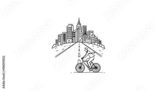 Business startup journey concept bicycle rider city sketch hand drawn vector