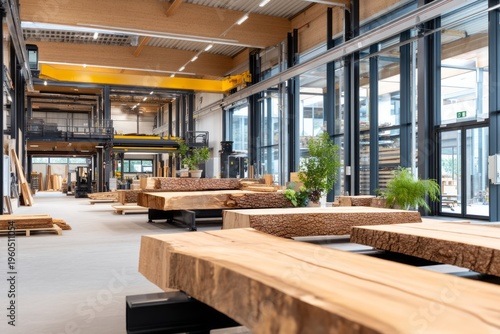 Modern Hardwood Processing Plant with Heavy Duty Cutting Tools and Organized Workspace