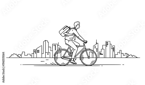 Entrepreneur bicycle city sketch vector startup growth concept illustration