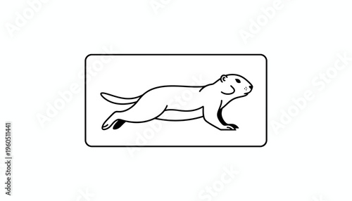 Running Prairie Dog, Black and White Line Drawing, Animal Illustration