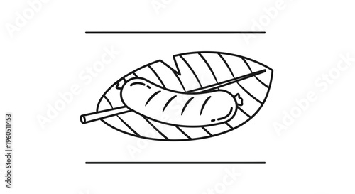 Sausage on a Stick Over a Leaf: Simple Outdoor Cooking Icon