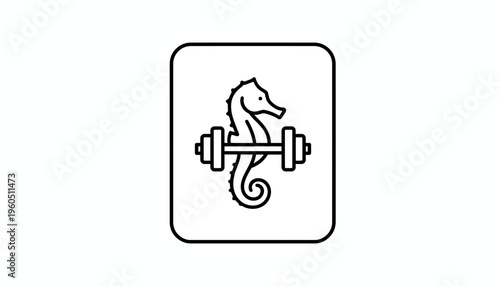 Seahorse Lifting Weights Icon - Fitness, Strength, Healthy Lifestyle, Aquatic Fitness