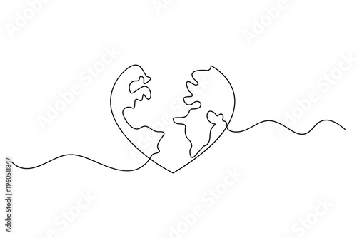 World map forming a heart outline minimal medical awareness artwork in monoline style
