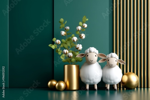 Premium Gloss Finish for Eid al-Adha Celebration with Sheep in Deep Teal Environment